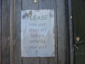 Sign on a Yurt Door at Embercombe