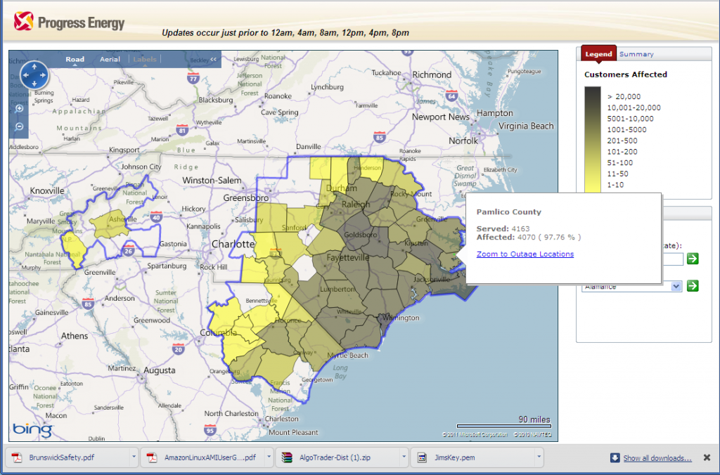 Progress Energy Power Outage Map for North Carolina at 2 PM on Saturday August 27th 2011
