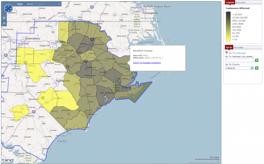 Progress Energy Power Outage Map for North Carolina at 12:46 on Monday August 29th 2011