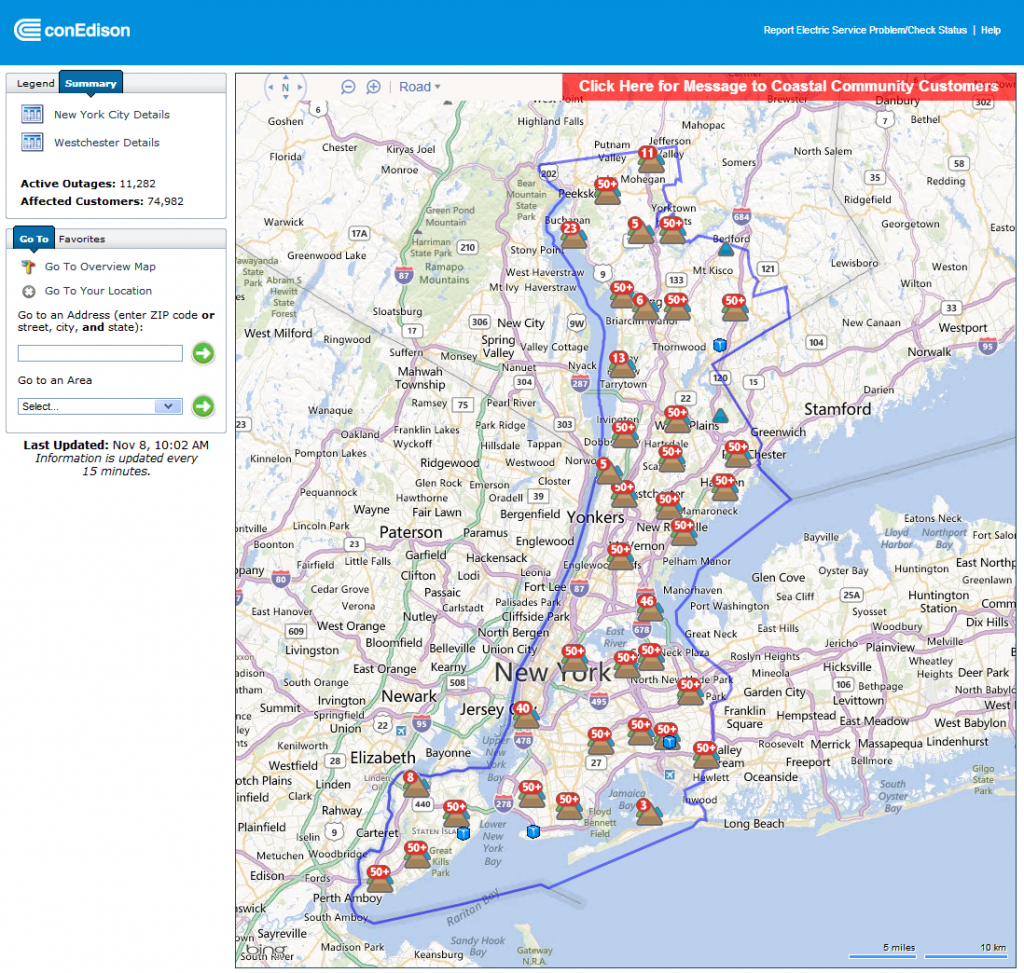 Click to view the live Con Edison power outage map for New York