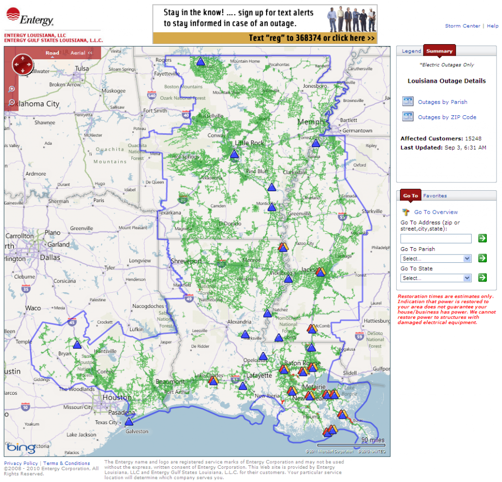 Entergy Power Outage Map for Louisiana at 6:31 AM on Saturday September 3rd 2011