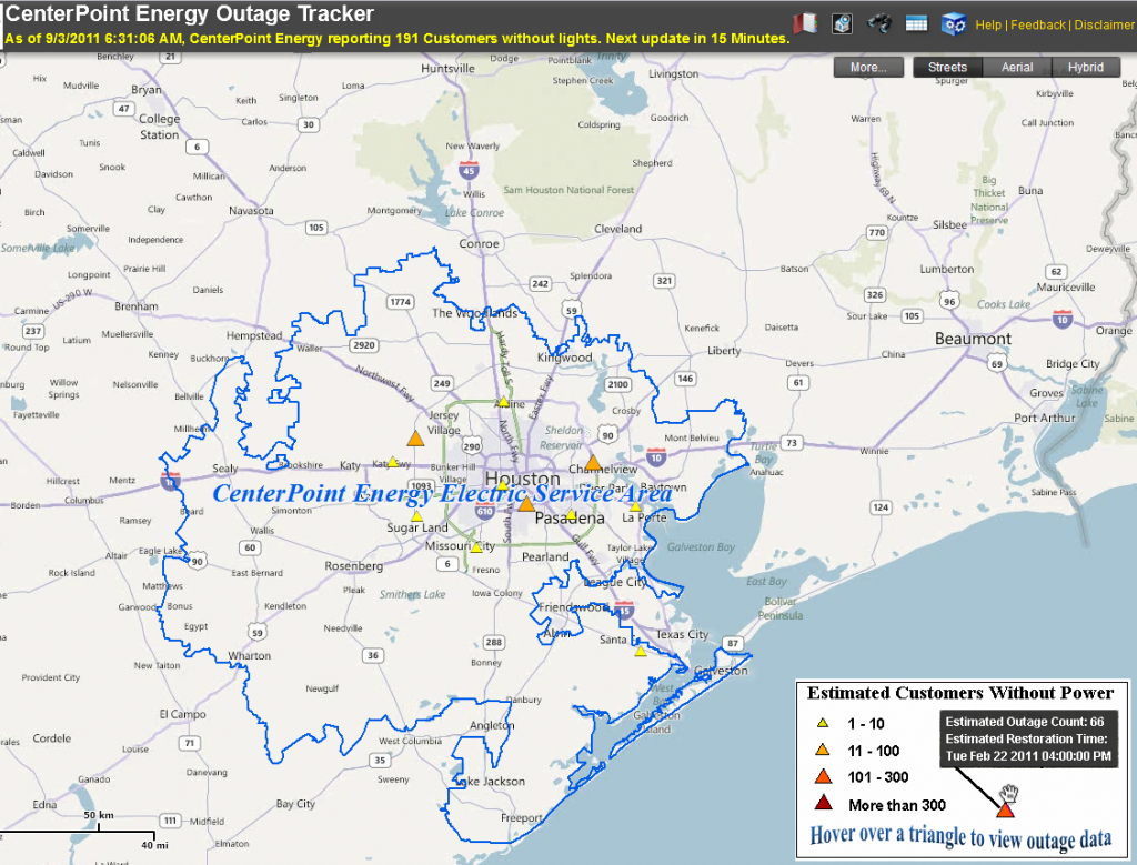 CenterPoint Energy Power Outage Map for Southeast Texas at 8 AM on Saturday September 3rd 2011