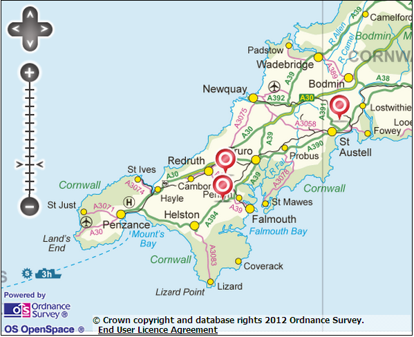 A map of deep geothermal energy projects in Cornwall