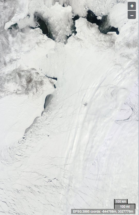 Satellite view of the Beaufort Sea on May 8th 2012, courtesy of NASA Worldview
