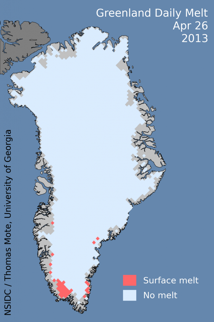 The NSIDC Greenland Daily Melt Map for April 26th 2013 