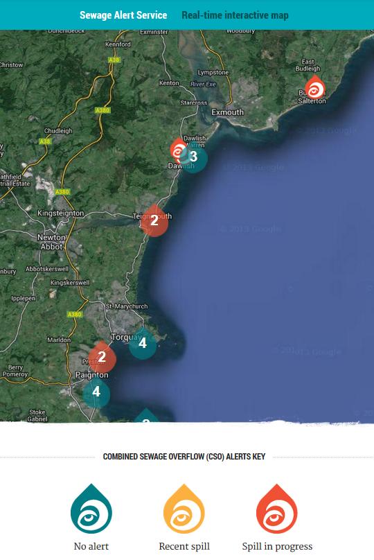 Surfers Against Sewage interactive sewage outflow map for South Devon on October 25th 2013